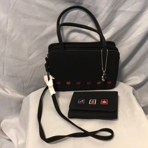 NWOT black fabric cross-body with matching wallet